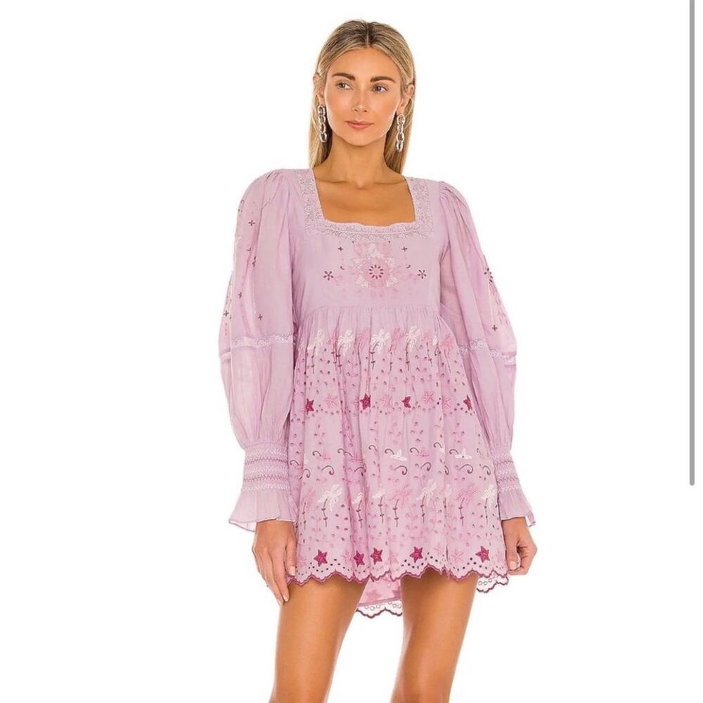 LoveShackFancy Freja Long Sleeve 100% Cotton Mini Dress